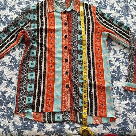 Misell Shirt Vibrant Button Down High Low Blouse Eclectic Multicolor Size S - Picture 7 of 8